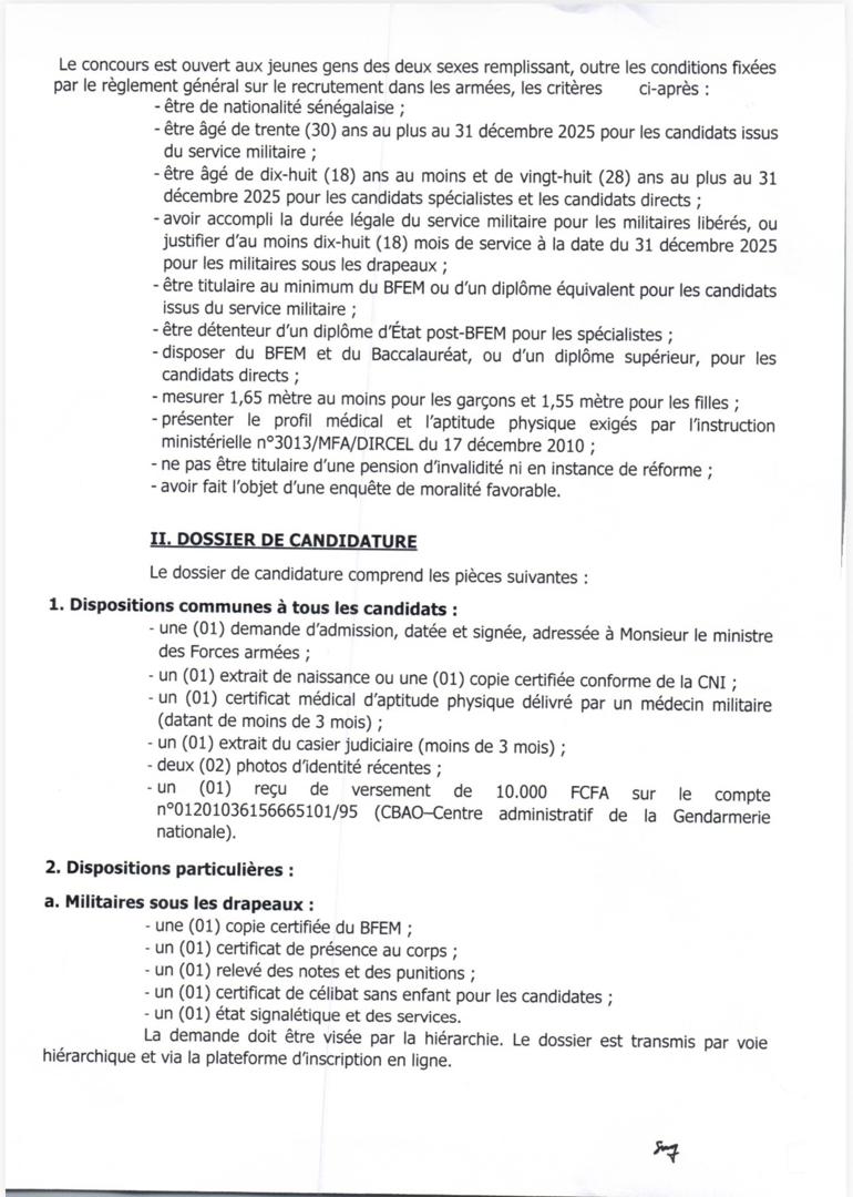CONCOURS D'ENTREE A L'ECOLE DES SOUS-OFFICIERS DE LA GENDARMERIE NATIONALE SESSION 2026 - Image 1